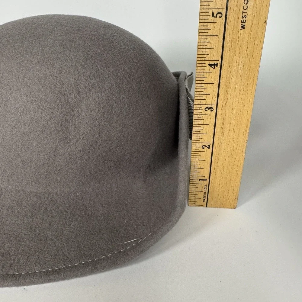 Vtg Taupe 100% Wool Felt Hat‎ 1940s USA Floppy Grosgrain Bow WPL 4384